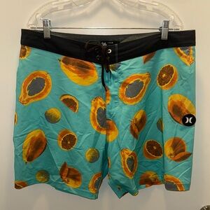 Hurley Men's Fruit Print Swim Shorts - Teal and Orange